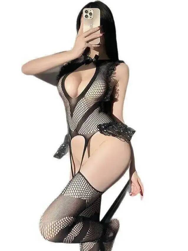 Bodystocking Fishnet - Sexy Kanten Trim Visnet Bodystocking Netkousen