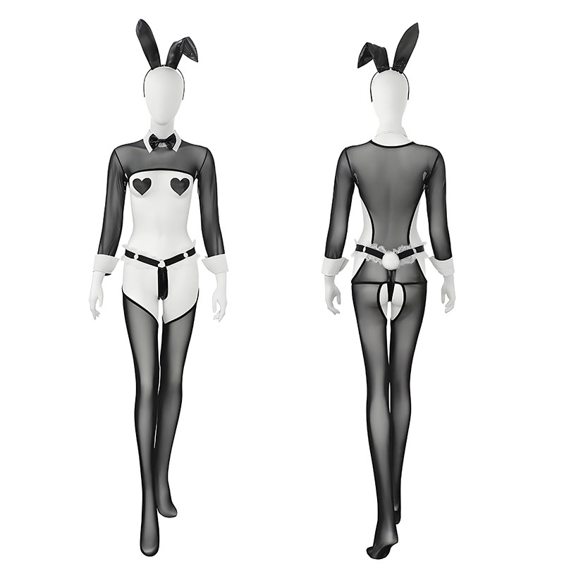 Garter Belt Set - Anime Bunny Maid Uniform Mesh Bodysuit