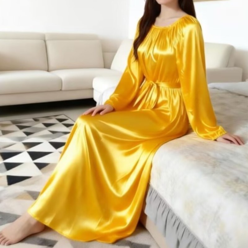 Robe Silk Women - Glanzende ijzijde nachtjapon met riem unisex